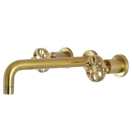 Kingston Brass KS8027RX Two-Handle Wall Mount Tub Faucet, Brushed Brass KS8027RX